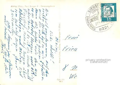 AK / Ansichtskarte Alzing_Traunstein Genesungsheim Aussenansicht Alzing_Traunstein