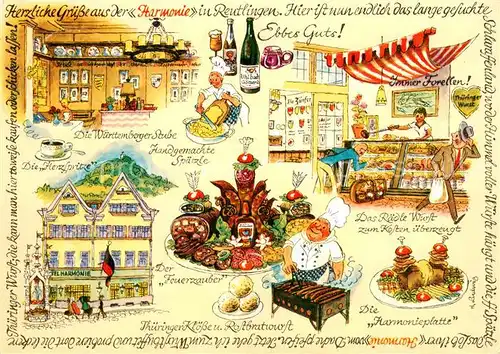 AK / Ansichtskarte Reutlingen_BW Hotel Harmonie Lustige Zeichnungen 