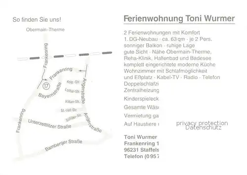 AK / Ansichtskarte Staffelstein Ferienwohnung Toni Wurmer Beschreibung Staffelstein