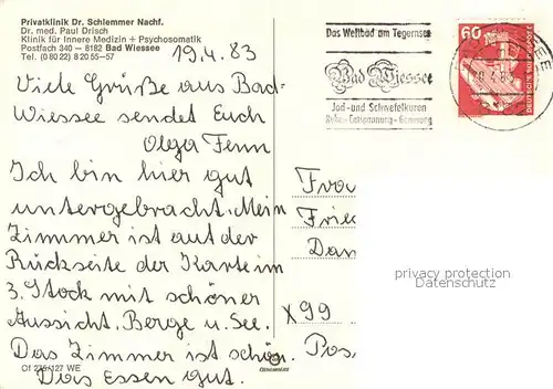 AK / Ansichtskarte Bad_Wiessee Privatklinik dr. Schlemmer  Aussenansicht Bad_Wiessee