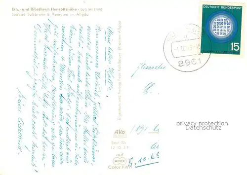 AK / Ansichtskarte Sulzbrunn_Allgaeu Erh.   und Bibelheim Hensoltshoehe   Lug ins Land Sulzbrunn Allgaeu