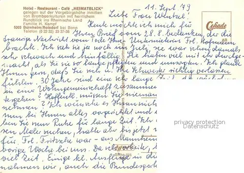 AK / Ansichtskarte Bornheim_Rheinland Restaurant Hotel Heimatblick Bonn Siebengebirge  Bornheim_Rheinland