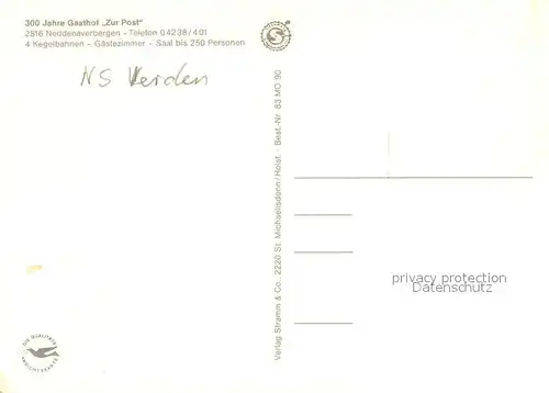 AK / Ansichtskarte Neddenaverbergen Gasthof Zur Post Kegelbahn See Neddenaverbergen