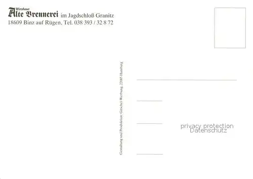 AK / Ansichtskarte Binz_Ruegen Wirtshaus Alte Brennerei im Jagdschloss Granitz Binz_Ruegen