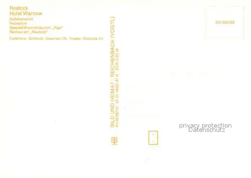 AK / Ansichtskarte Rostock Hotel Warnow Rezeption Spezialitaetenrestaurant Riga Restaurant Rostock 