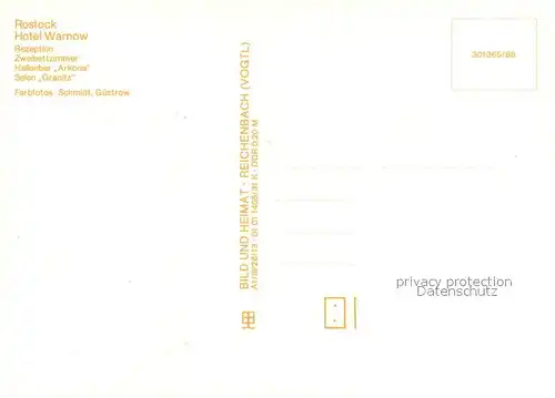 AK / Ansichtskarte Rostock Hotel Warnow Rezeption Zweibettzimmer Hallenbar Arkona Salon Granitz 