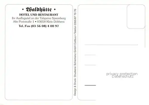 AK / Ansichtskarte Klein_Doebbern Waldhuette Hotel und Restaurant an der Talsperre Spremberg Klein_Doebbern