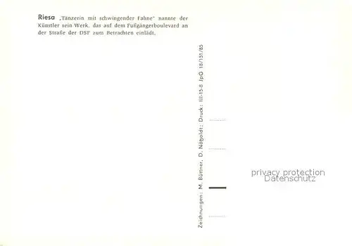 AK / Ansichtskarte Riesa_Sachsen Strasse der DSF Zeichnung Taenzerin mit schwingender Fahne Riesa Sachsen