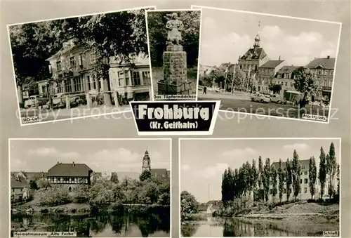 AK / Ansichtskarte Frohburg_Sachsen HO Cafe Das Toepfermaedchen Marktplatz Heimatmuseum Alte Farbe Schloss 