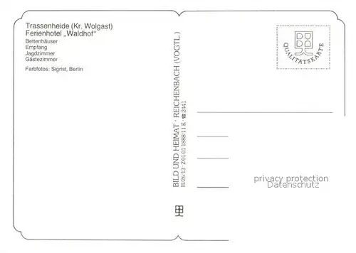 AK / Ansichtskarte Trassenheide_Usedom Ferienhotel Waldhof Bettenhaeuser Empfang Jagdzimmer Gaestezimmer Trassenheide Usedom