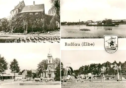 AK / Ansichtskarte Rosslau_Elbe An der Burg Elbepartie Schwimmbad Schillerplatz Rosslau_Elbe