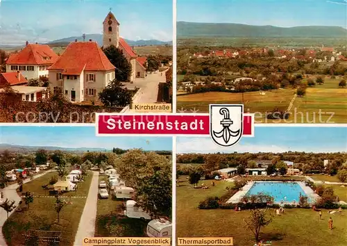 AK / Ansichtskarte Steinenstadt Panorama Ortsansicht mit Kirchenstrasse Campingplatz Vogesenblick Freibad Thermalsportbad Steinenstadt