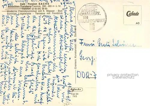 AK / Ansichtskarte Treisberg Cafe Pension Sachs Erholungsort Naturpark Hochtaunus Treisberg