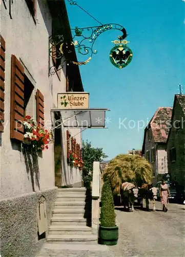 AK / Ansichtskarte Oberbergen_Vogtsburg Winzerstube Schwarzer Adler aeltestes Gasthaus am Kaiserstuhl Ochsenkarren Oberbergen Vogtsburg