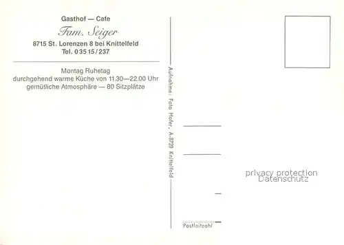 AK / Ansichtskarte St_Lorenzen_Murau Gasthof Seiger Cafe Gastraeume 