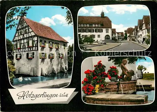 AK / Ansichtskarte Holzgerlingen Fachwerkhaus Schwanenteich Ortsmotiv Brunnen Holzgerlingen