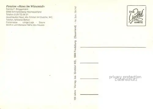 AK / Ansichtskarte Schmallenberg Pension Haus im Wiesental Gastraeume Schmallenberg