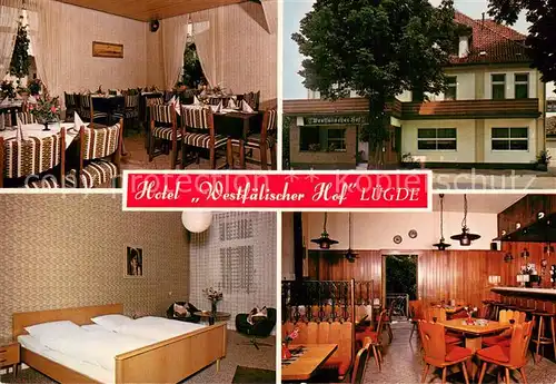 AK / Ansichtskarte Luegde Hotel Westfaelischer Hof Gastraeume Zimmer Luegde
