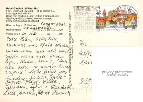 AK / Ansichtskarte Iggelbach Hotel Gasthof Pfaelzer Hof Gastraeume Terrasse Iggelbach