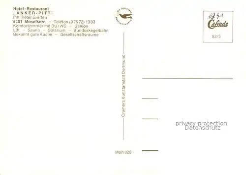 AK / Ansichtskarte Moselkern Hotel Restaurant Anker Pitt Gastraeume Moselpartie Moselkern