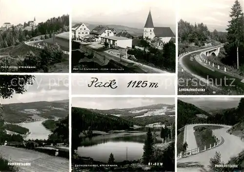 AK / Ansichtskarte Pack Ortsansicht mit Kirche Langmannbruecke Serpentinen Stausee Pack