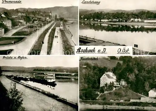 AK / Ansichtskarte Aschach_Donau Promenade Landshaag Bruecke Hafen Faustschloessl Aschach Donau