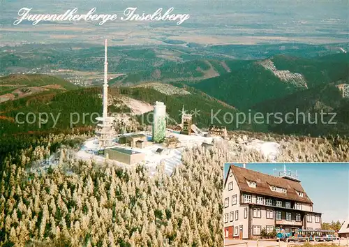 AK / Ansichtskarte Grosser_Inselsberg Jugendherberge Inselsberg Sendemast Fliegeraufnahme Gaststaette Grosser Inselsberg