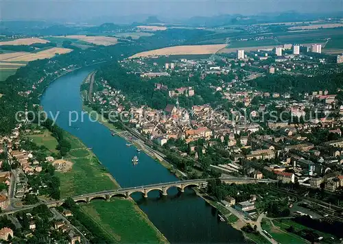 AK / Ansichtskarte Pirna_Elbe Fliegeraufnahme mit Copitzer Bruecke und Pirnaer Altstadt mit dem Sonnenstein 