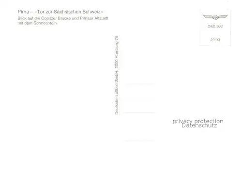 AK / Ansichtskarte Pirna_Elbe Fliegeraufnahme mit Copitzer Bruecke und Pirnaer Altstadt mit dem Sonnenstein 