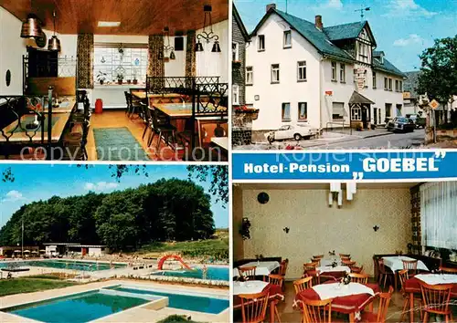 AK / Ansichtskarte Unnau_Westerwald Hotel Pension Goebel Restaurant Freibad Unnau_Westerwald