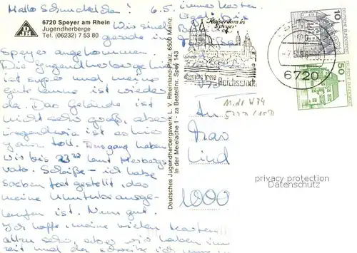 AK / Ansichtskarte Speyer_Rhein Jugendherberge Tagesraum Stadtzentrum Dom Fliegeraufnahme Speyer Rhein