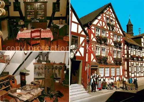 AK / Ansichtskarte Leun_Lahn Heimatmuseum Wohnzimmer und Schusterwerkstatt um 1900 Trachtengruppe Fachwerkhaus Leun_Lahn