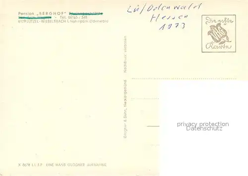 AK / Ansichtskarte Luetzel Wiebelsbach Gasthof Pension Berghof Gastraum Terrasse Luetzel Wiebelsbach