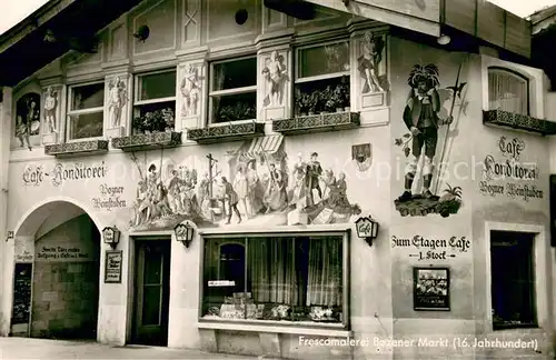 AK / Ansichtskarte Bozen_Suedtirol Frescomalerei Bozener Markt Cafe Konditorei Bozen Suedtirol