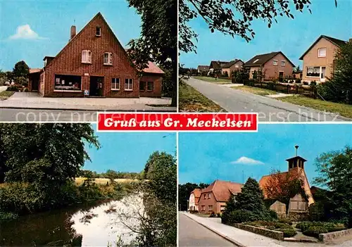AK / Ansichtskarte Gross_Meckelsen Ortsansichten Kirche Partie am Wasser Gross Meckelsen