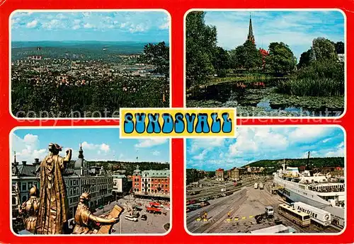 AK / Ansichtskarte Sundsvall Stadtpanorama Teich Stadtzentrum Hafen Faehre Sundsvall