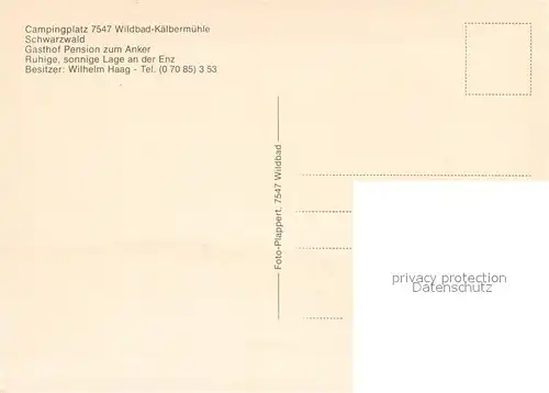 AK / Ansichtskarte Bad_Wildbad Campingplatz Kaelbermuehle Gasthof Pension zum Anker Pferdekoppel Bad_Wildbad