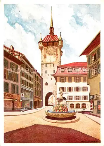 AK / Ansichtskarte Baden__AG Stadttor Brunnen Leuzinger Kuenstlerkarte 