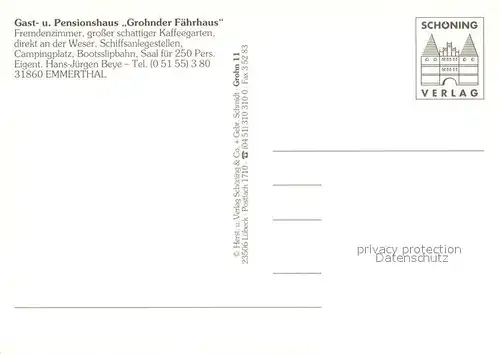 AK / Ansichtskarte Grohnde Gasthaus Pension Grohnder Faehrhaus Faehre Schiffsanleger Kaffeegarten Burg Campingplatz Ponyreiten Grohnde
