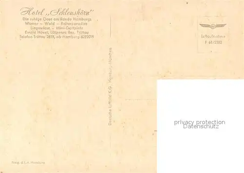 AK / Ansichtskarte Luetjensee Hotel Schleushoern Fliegeraufnahme Luetjensee