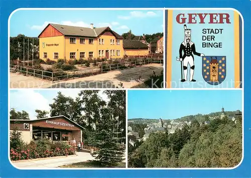 AK / Ansichtskarte Geyer Busbahnhof Am Ortseingang Konsum Kaufhalle Blick von der Binge Geyer
