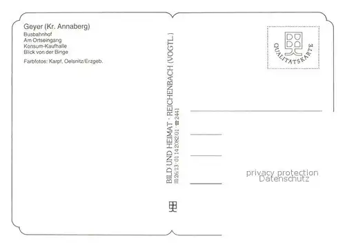 AK / Ansichtskarte Geyer Busbahnhof Am Ortseingang Konsum Kaufhalle Blick von der Binge Geyer