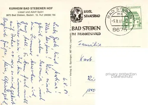 AK / Ansichtskarte Bad_Steben Kurheim Bad Stebener Hof Bad_Steben