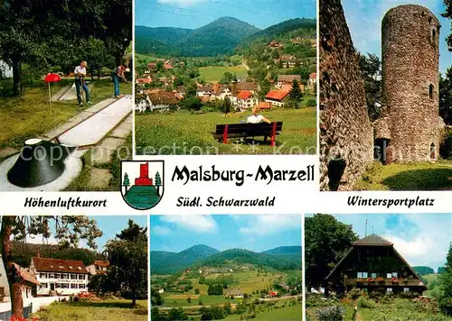 AK / Ansichtskarte Marzell Minigolf Panorama Burgturm Gasthaus Schwarzwaldhaus Marzell