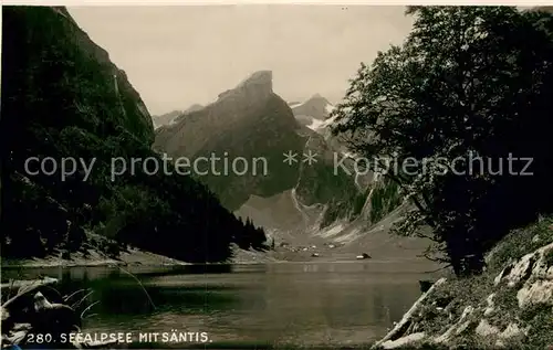 AK / Ansichtskarte Seealpsee_Saentis_IR Uferpartie am See Blick zum Saentis Appenzeller Alpen 
