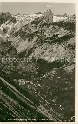 AK / Ansichtskarte Meglisalp_1520m_Altmann_AR Berggasthaus mit Weg zur Saentisspitze Appenzeller Alpen 