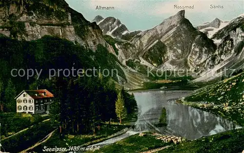 AK / Ansichtskarte Seealpsee_Saentis_IR Berghotel am See mit Altmann Rossmad Saentis Appenzeller Alpen 