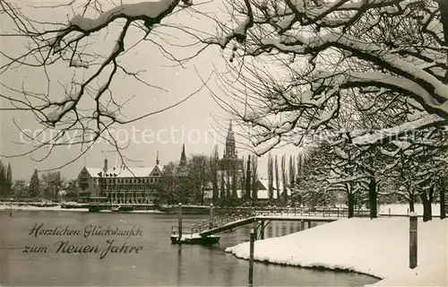 AK / Ansichtskarte Konstanz_Bodensee Uferpartie am See Neujahrskarte Feldpost Konstanz_Bodensee