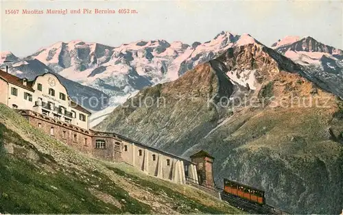 AK / Ansichtskarte Muottas_Muragl Berghotel mit Piz Bernina Alpenpanorama Muottas Muragl
