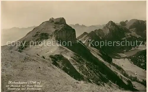 AK / Ansichtskarte Hohenkasten_Hoher_Kasten_1799m_IR mit Ausblick auf Hohe Haeuser Kreuzberge und Saembtisersee Appenzeller Alpen 